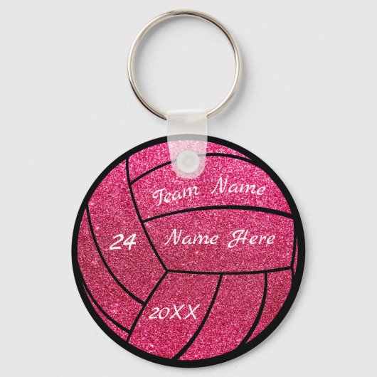 Gepersonaliseerde teamnaam Roze glitter volleybal Sleutelhanger (Achterkant)