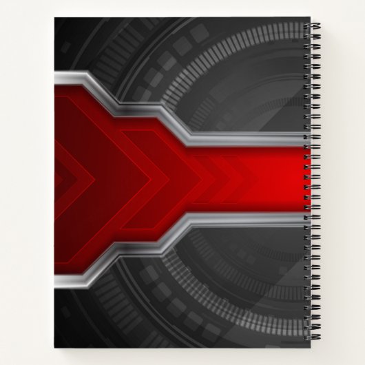 Gepersonaliseerde techno-thema rood en zwart notitieboek (Achterkant)