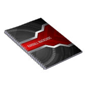 Gepersonaliseerde techno-thema rood en zwart notitieboek (Rechterzijde)