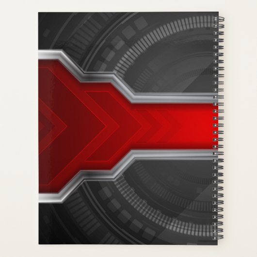 Gepersonaliseerde techno-thema rood en zwart planner (Achterkant)