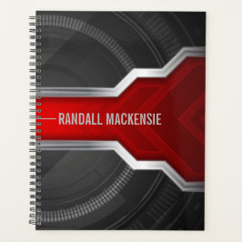 Gepersonaliseerde techno-thema rood en zwart planner