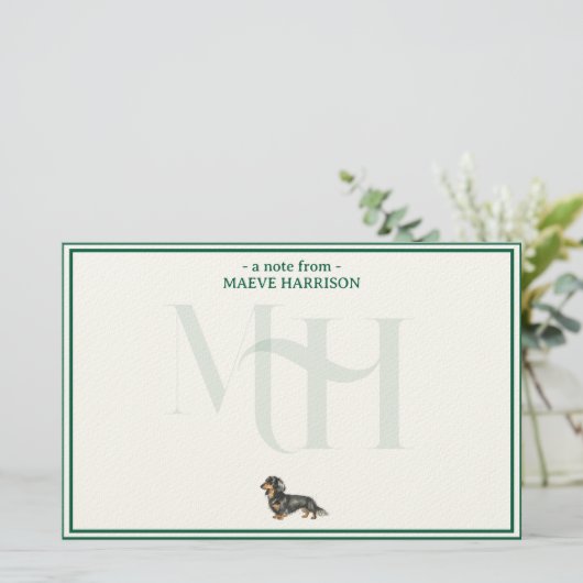 Gepersonaliseerde Teckel Monogram Kaart Set (Staand voorkant)