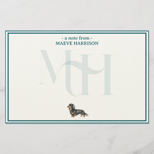 Gepersonaliseerde Teckel Monogram Kaart Set (Voorkant)