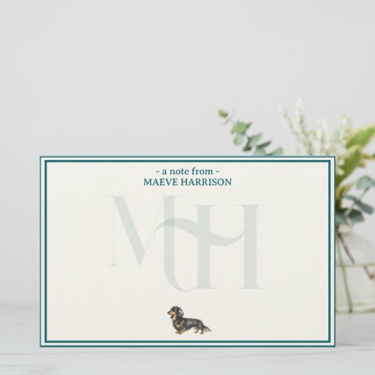 Gepersonaliseerde Teckel Monogram Kaart Set (Staand voorkant)