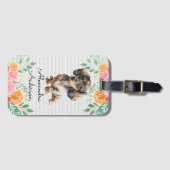 Gepersonaliseerde Teckel Puppy Waterverf Bloemen Bagagelabel (Voorkant (horizontaal))