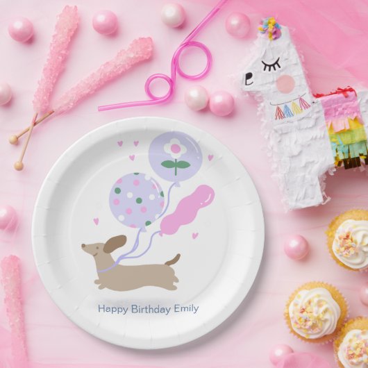 Gepersonaliseerde Teckel Verjaardagsfeest Hondenli Papieren Bordje (Feest)