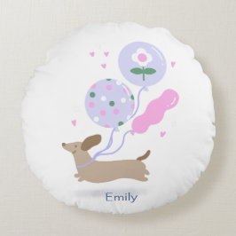 Gepersonaliseerde Teckel Verjaardagsfeest Hondenli Rond Kussen