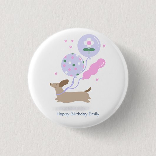 Gepersonaliseerde Teckel Verjaardagsfeest Hondenli Ronde Button 3,2 Cm (Voorkant)