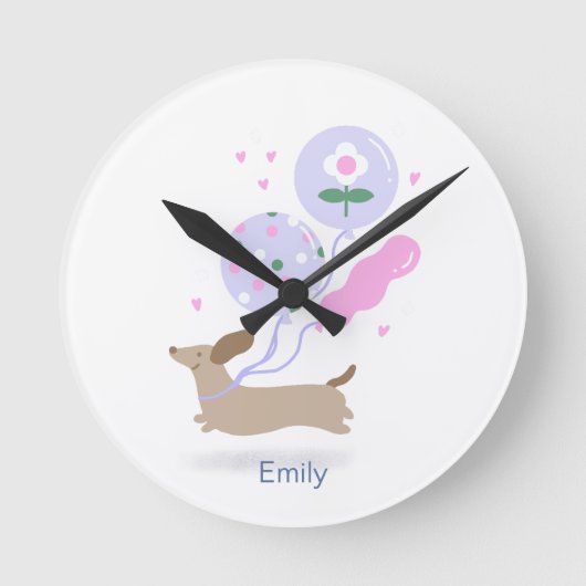 Gepersonaliseerde Teckel Verjaardagsfeest Hondenli Ronde Klok (Voorkant)