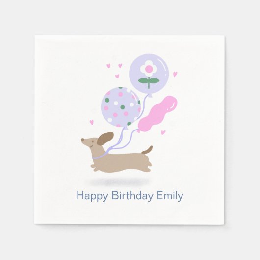 Gepersonaliseerde Teckel Verjaardagsfeest Hondenli Servet (Voorkant)