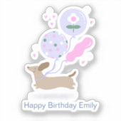 Gepersonaliseerde Teckel Verjaardagsfeest Hondenli Sticker (Voorkant)