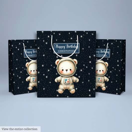 Gepersonaliseerde Teddy Astronaut Boy Verjaardag G Medium Cadeauzakje