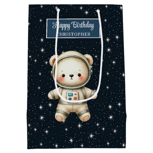 Gepersonaliseerde Teddy Astronaut Boy Verjaardag G Medium Cadeauzakje (Achterkant)