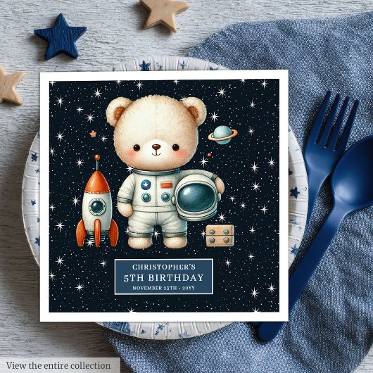 Gepersonaliseerde Teddy Astronaut Napkins Boys Par Servet