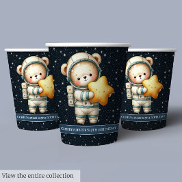 Gepersonaliseerde Teddy Bear Astronaut Boy Verjaar Papieren Bekers
