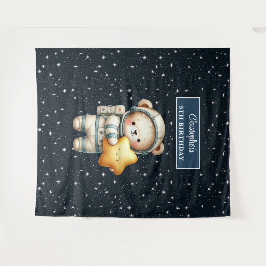 Gepersonaliseerde Teddy Bear Astronaut Party Tapes Wandkleed (Voorkant (horizontaal))