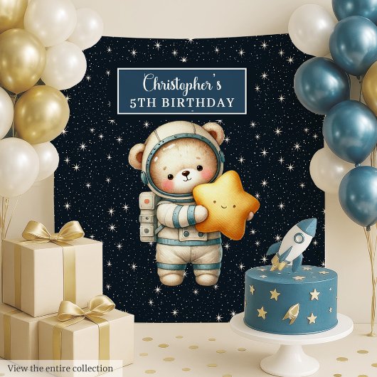 Gepersonaliseerde Teddy Bear Astronaut Party Tapes Wandkleed