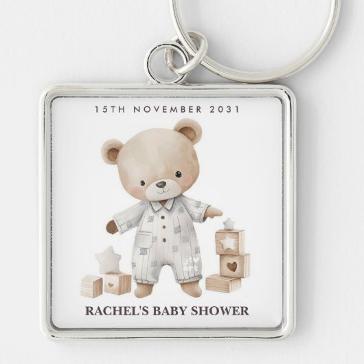 Gepersonaliseerde Teddy Bear Baby shower Sleutelha Sleutelhanger (Voorkant)