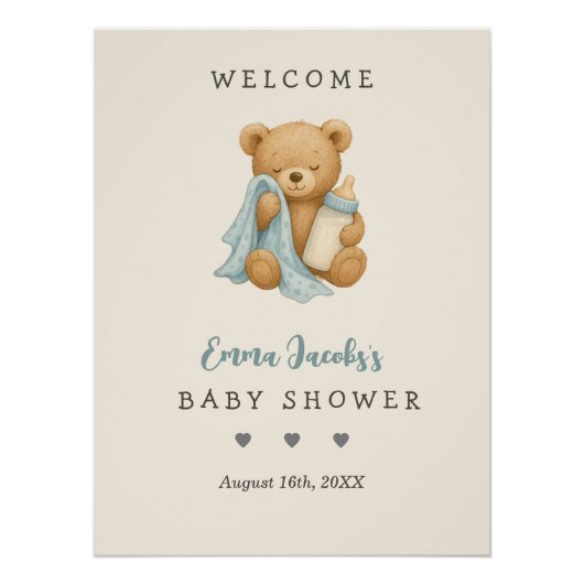 Gepersonaliseerde Teddy Bear Baby shower Welkom Perfect Poster (Voorkant)