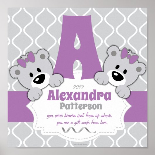 Gepersonaliseerde Teddy Bear Nursery Room Poster (Voorkant)