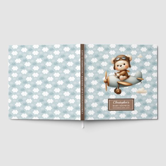 Gepersonaliseerde Teddy Bear Pilot Baby shower Gas Gastenboek (Volledig)