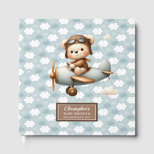 Gepersonaliseerde Teddy Bear Pilot Baby shower Gas Gastenboek (Voorkant)