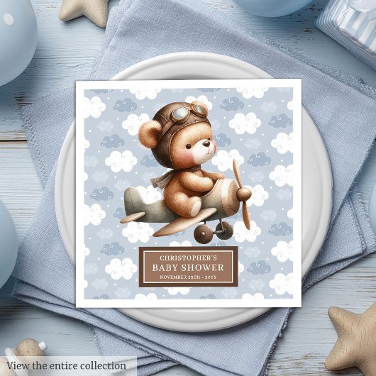 Gepersonaliseerde Teddy Bear Pilot Baby shower Par Servet