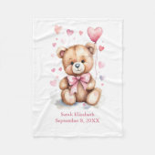 Gepersonaliseerde Teddy Bear Pink Bow Hearts Baby  Fleece Deken (Voorkant)