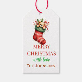Gepersonaliseerde Teddy Bear & Stocking Christmas  Cadeaulabel
