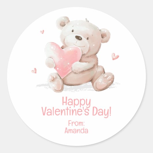 Gepersonaliseerde Teddy Bear Valentijn Ronde Sticker (Voorkant)