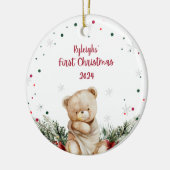 Gepersonaliseerde teddybeer eerste kerst keramisch ornament (Links)