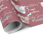 Gepersonaliseerde Teddybeer en ballon Baby shower Cadeaupapier (Rol Hoek)