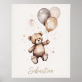 Gepersonaliseerde Teddybeer met ballonnen kwekerij Poster (Voorkant)