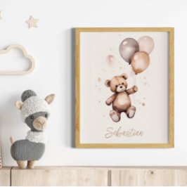 Gepersonaliseerde Teddybeer met ballonnen kwekerij Poster