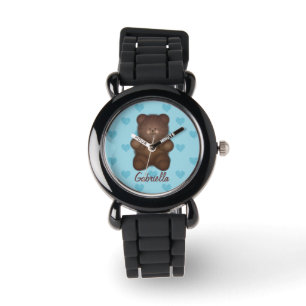 Gepersonaliseerde teddybeer met hartenhorloge horloge