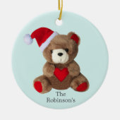 Gepersonaliseerde teddybeer op lichtblauw keramisch ornament (Voorkant)