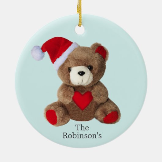 Gepersonaliseerde teddybeer op lichtblauw keramisch ornament (Achterkant)