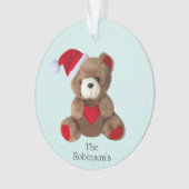 Gepersonaliseerde teddybeer op lichtblauw ornament (voorkant)