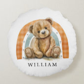 Gepersonaliseerde teddybeer regenboog boho kinderk rond kussen (Achterkant)