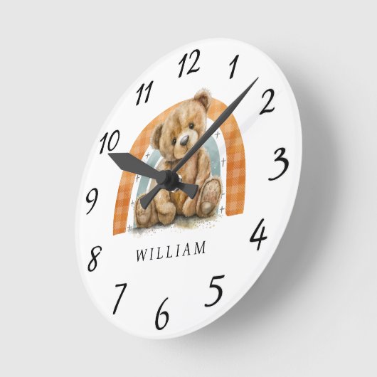 Gepersonaliseerde teddybeer regenboog boho kinderk ronde klok (Hoek)