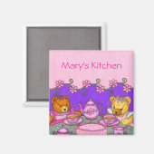 Gepersonaliseerde teddybeer thee party magneet (Voorkant / Achterkant)