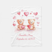 Gepersonaliseerde teddyberen roze rode harten Baby Fleece Deken (Voorkant)