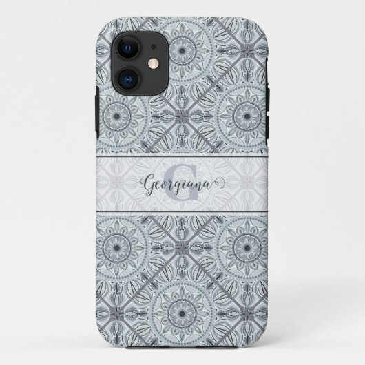 Gepersonaliseerde tegelbloemenharmonie grijs manda Case-Mate iPhone case (Achterkant)
