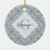 Gepersonaliseerde tegelbloemenharmonie grijs manda keramisch ornament (Voorkant)