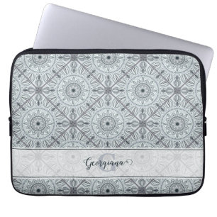 Gepersonaliseerde tegelbloemenharmonie grijs manda laptop sleeve