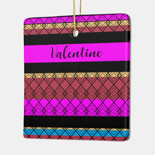 Gepersonaliseerde tekst Elegant gestreept donker v Keramisch Ornament (Links)