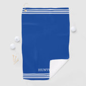 Gepersonaliseerde tekst en drie strepen op Royal B Golfhanddoek (Insitu)