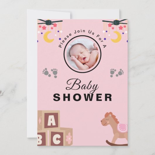 Gepersonaliseerde tekst en foto Baby shower Kaart (Voorkant)