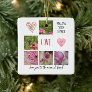 Gepersonaliseerde tekst en fotocollage Love Pink Keramisch Ornament