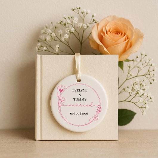 Gepersonaliseerde tekst, foto script getrouwd keramisch ornament